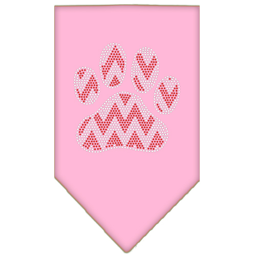 Candy Cane Chevron Paw Rhinestone Bandana Light Pink Large